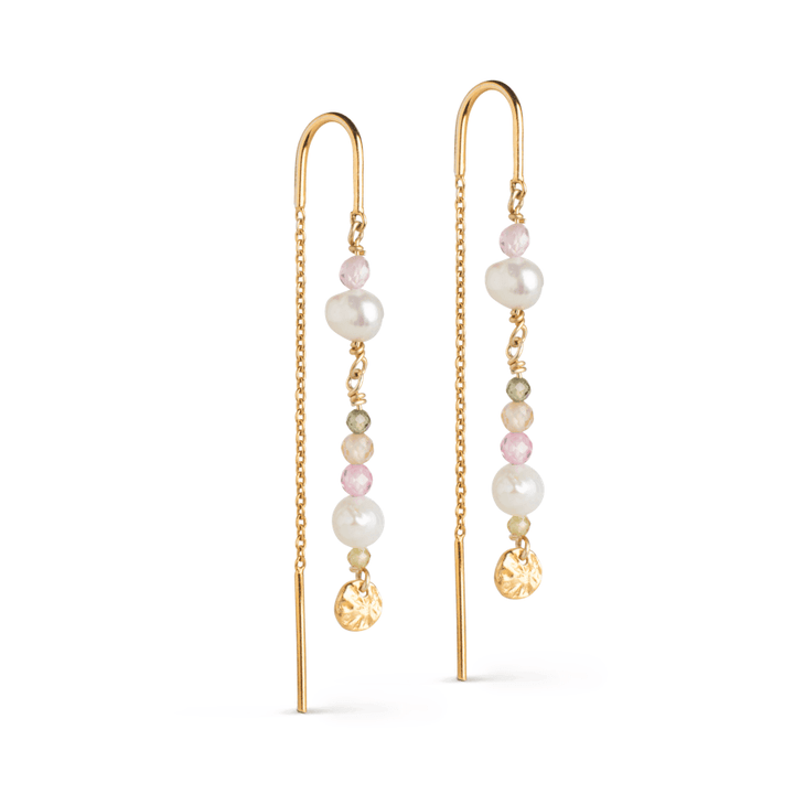 Enamel Sofia earrings, silver-plated with freshwater pearls and colored stones. Model E282G-E282G-1.