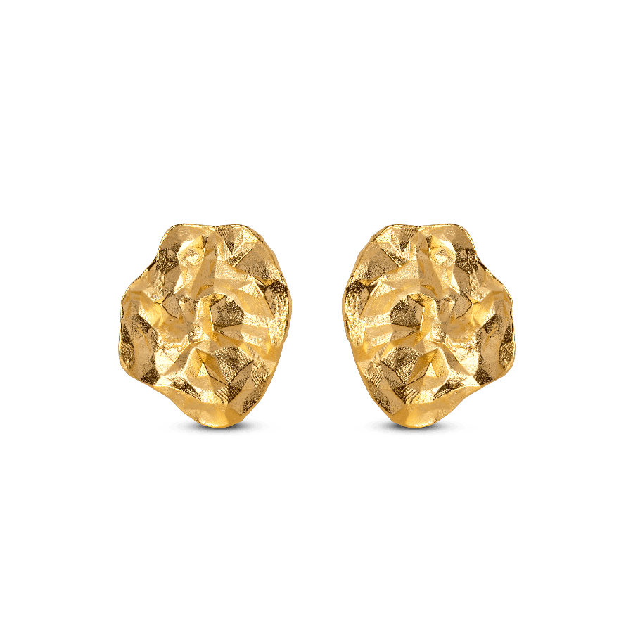 Enamel Windy Earrings in matte gold color with organic, raw surface, Model e303gm-e303gm-1.