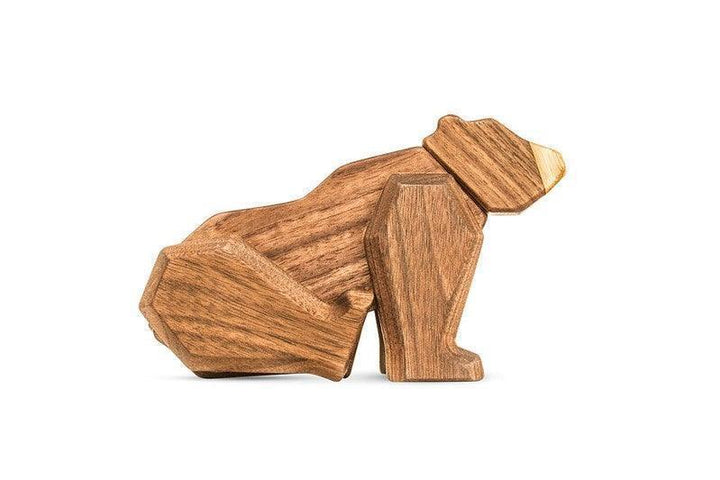 FableWood Bear wooden figure in light and dark natural wood, stylish design on a white background. Model FW008-2