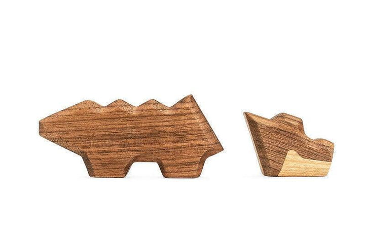 Fablewood small crocodile, two parts in dark and light wood, minimalist design. Model 9003-2