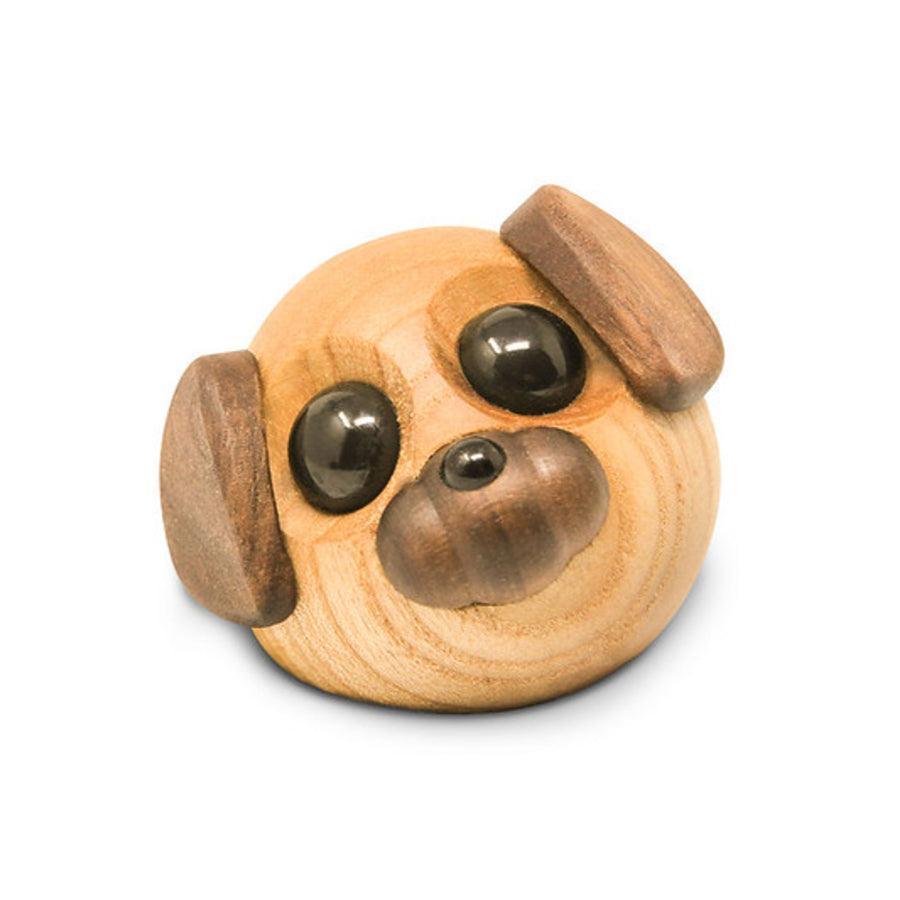 Fablewood Molly Little Dog, a sweet, round dog head in light and dark wood. Model 1101-1