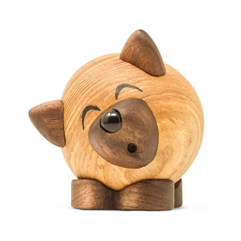 Fablewood Wulf the wolf, chubby wooden figure in light brown and dark wood with black details. Model 1108-1.