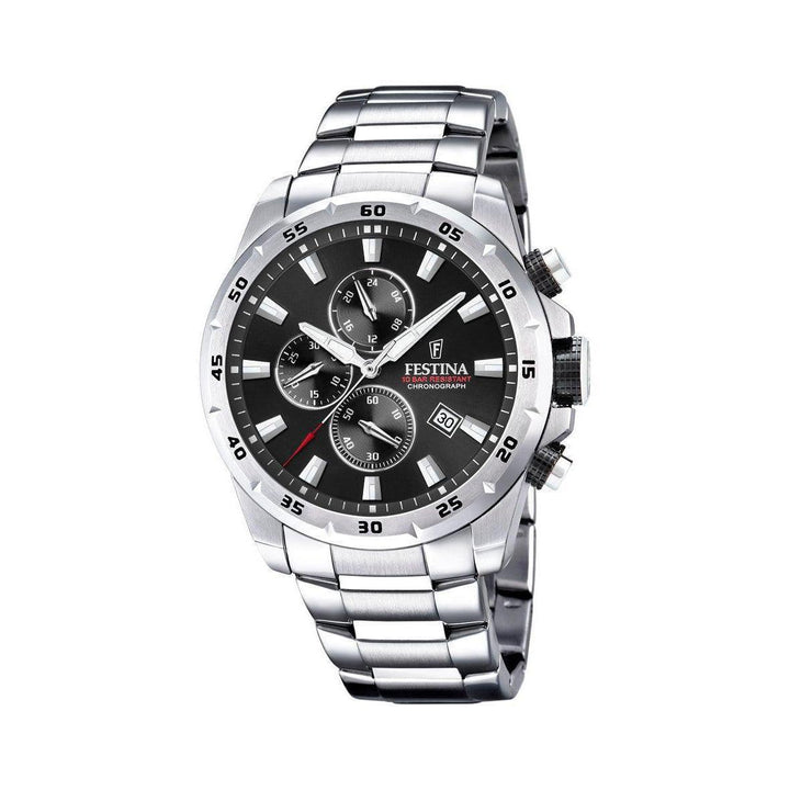 Festina Chrono Sport 20463/4 men's watch with black dial, chronographs and steel chain. Model 204634-204634-1.