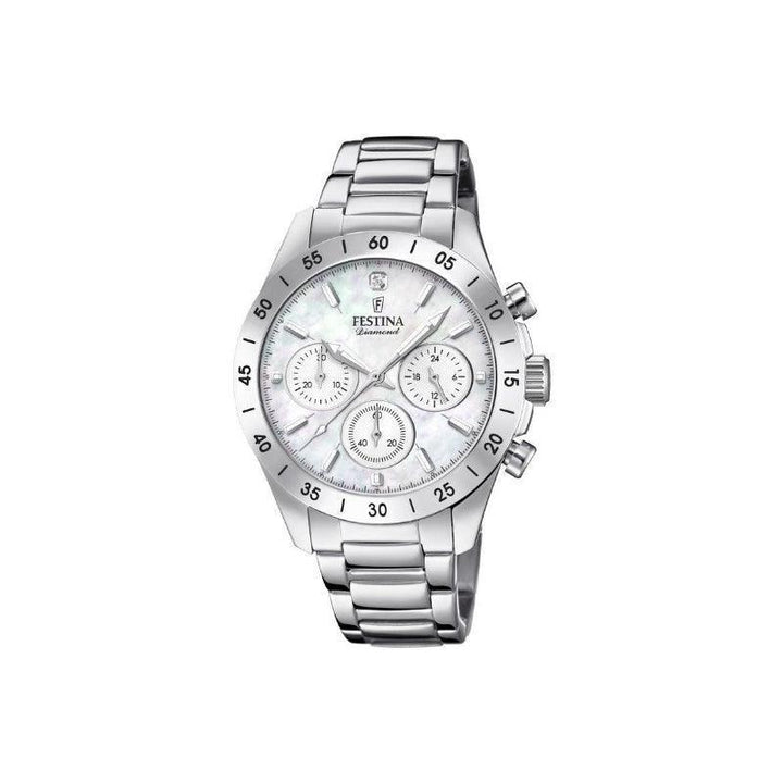 Festina Women's watch Diamond Chrono in steel with mother-of-pearl dial and chronograph function. Model 203971-1