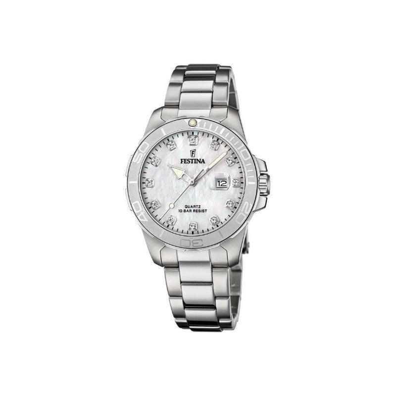 Festina Lady S Sport women's watch with silver-colored steel case and mother-of-pearl dial, Model 205031-205031-1