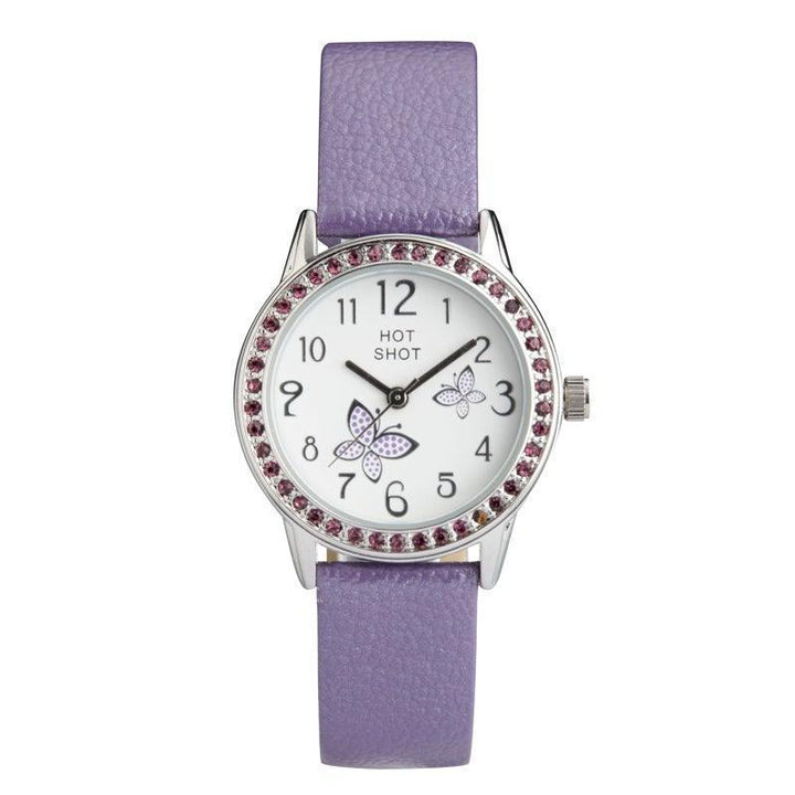 Hot Shot Borneur with purple butterflies with purple leather strap and decorative stones. Model 18783-1.