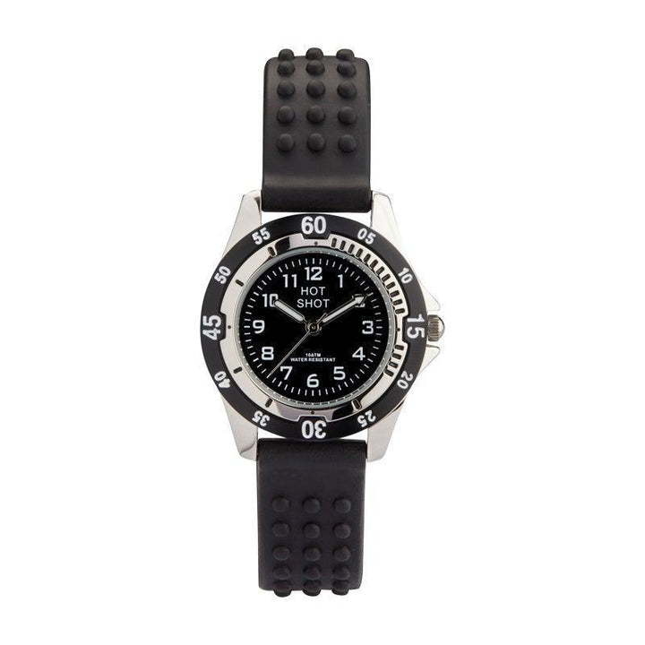 Hot Shot Borneur Black Dial and Silicone Strap, watch with black dial and black ribbed silicone strap. Model 26841-1