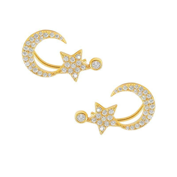 Hultquist Copenhagen Cosmo Earrings with gold-plated crescent and star shape, decorated with clear stones. Model S08110G-S08110G-1