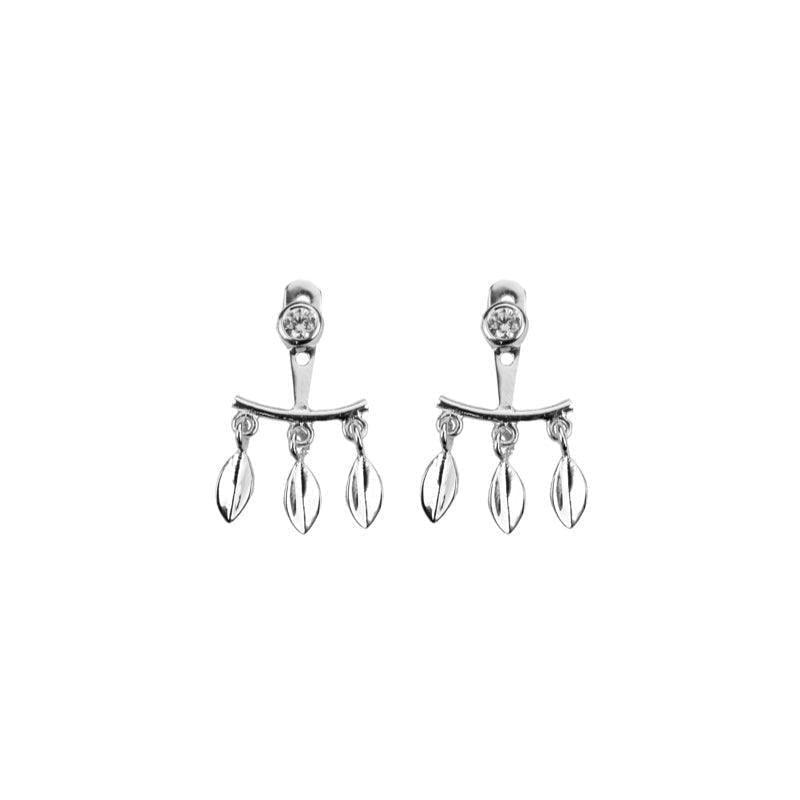 Hultquist Copenhagen Mini Leaf Earrings show elegant silver earrings with three small leaves and stones. Model S02058S