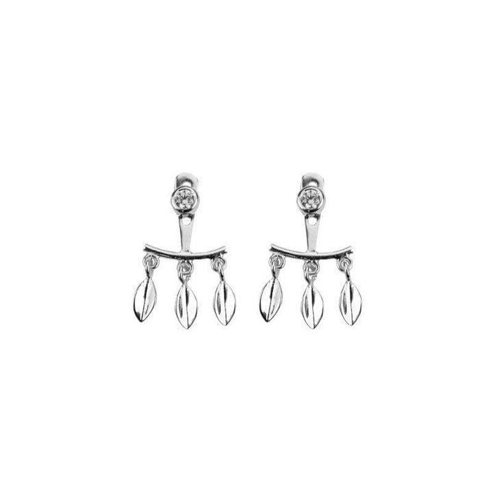 Hultquist Copenhagen Mini Leaf Earrings show elegant silver earrings with three small leaves and stones. Model S02058S