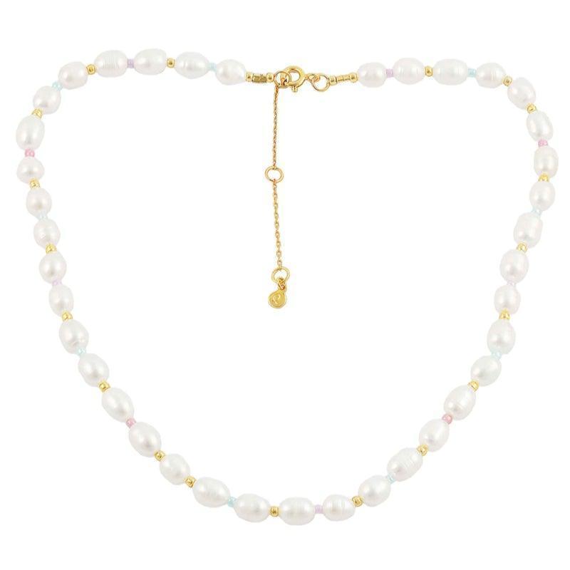 Hultquist Copenhagen Pastel Pearl Necklace with white pearls and small pastel colored details, Model S08079G-S08079G-1