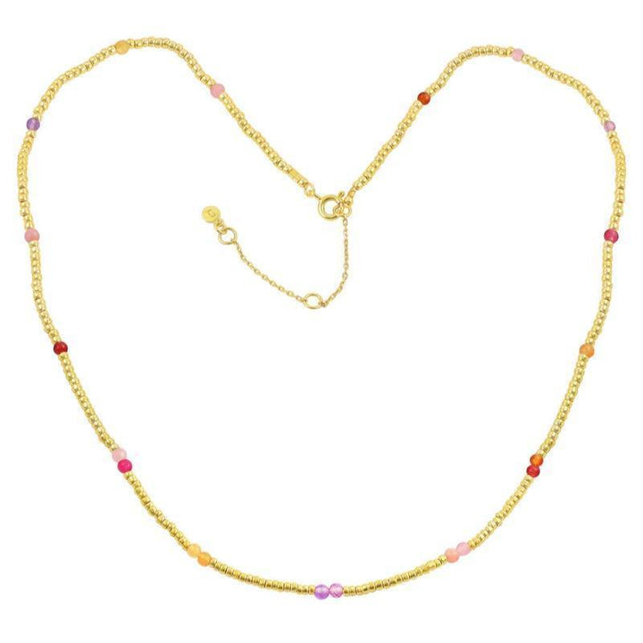 Hultquist Copenhagen Penelope necklace with small colored pearls in gold look, simple chain. Model S08083G-S08083G-1