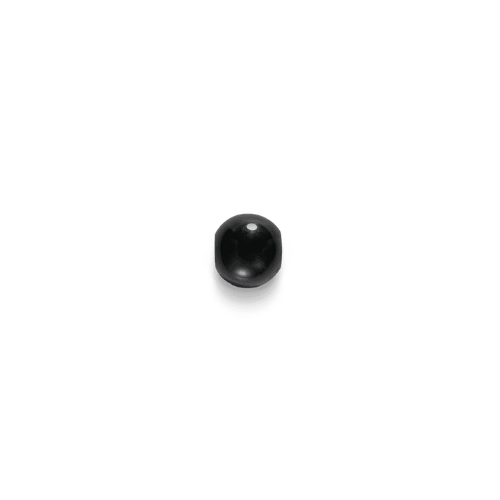 Inner Peace black tourmaline gem shown as a smooth, round, black stone on a white background. Model c124g113-1