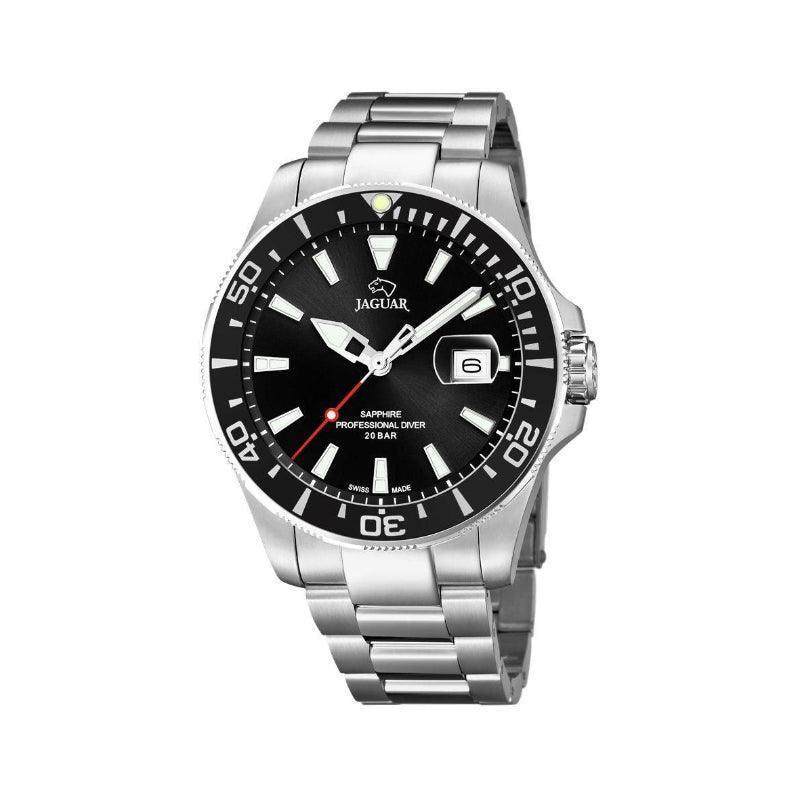 Jaguar men's watch Executive Diver J860/D with black dial, date and steel link. Model J860D