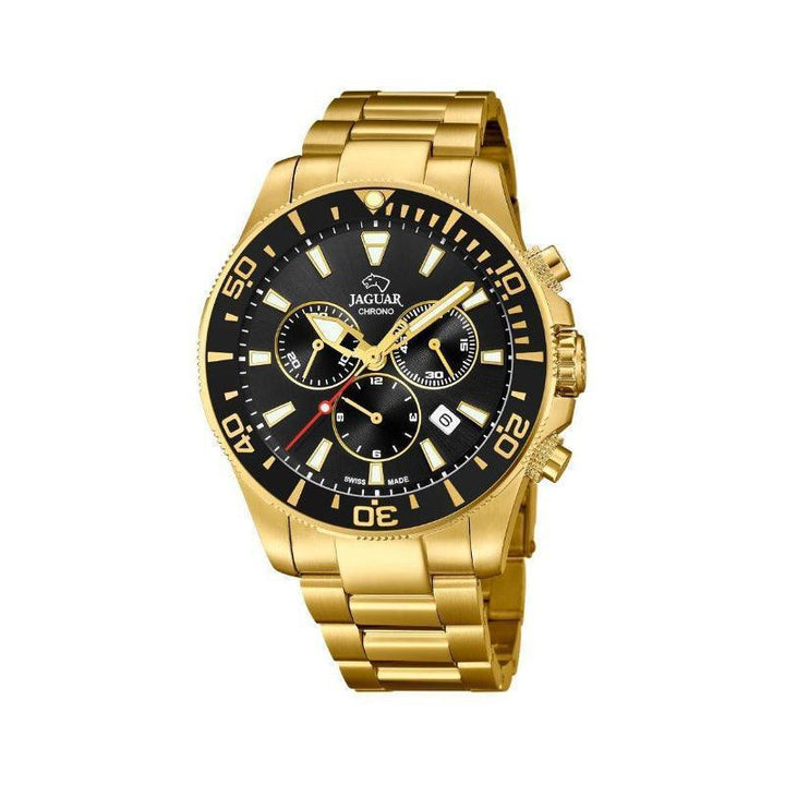 Jaguar men's watch Executive Diver with black dial, gold-coloured steel case and chain. Model J8643-J8643-1.