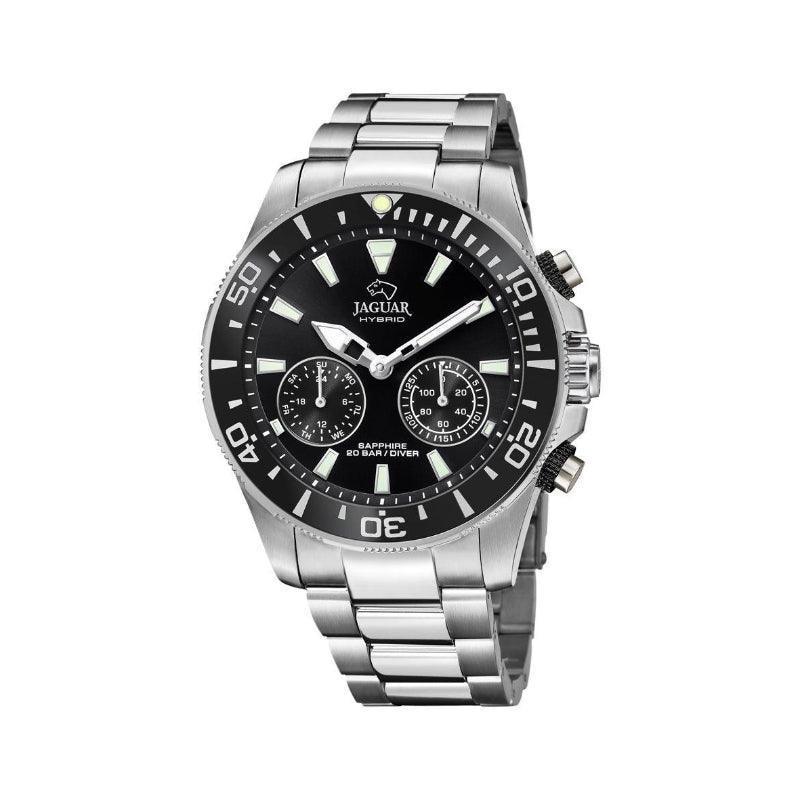 Jaguar men's watch hybrid diver J8882 with black dial, steel strap and clear details. Model J8882-1