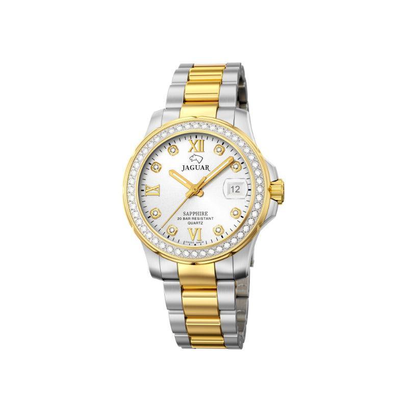 Jaguar Lady's Diver J8931 with silver dial, gold and steel chain and stone-set bezel. Model J8931-1
