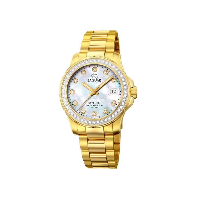 Jaguar Lady's Diver J8951 watch in gold-tone steel with white mother-of-pearl dial and stones, Model J8951-1