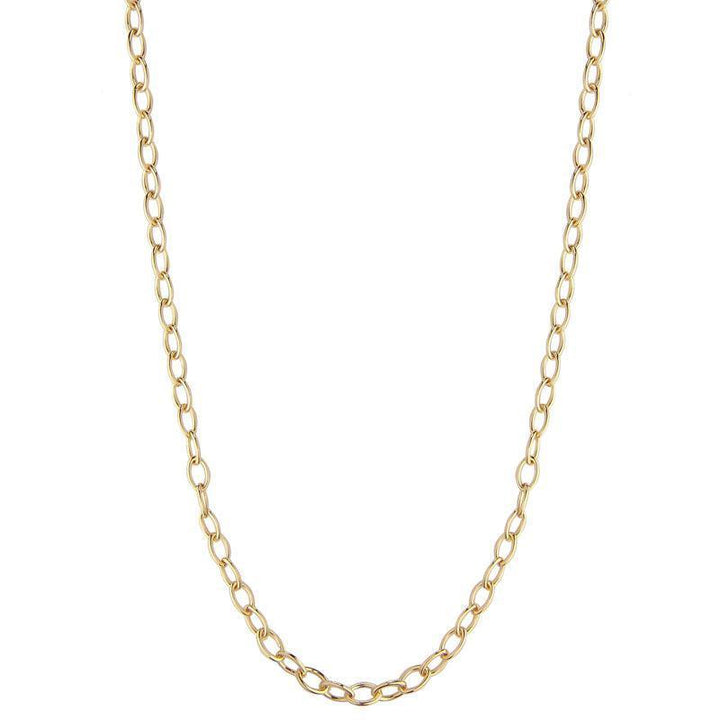 jeberg-jewellery-karla-halskaede-gold-plated shows an elegant chain in gold-plated metal with oval links on a white background. Model4526-45-gold-1