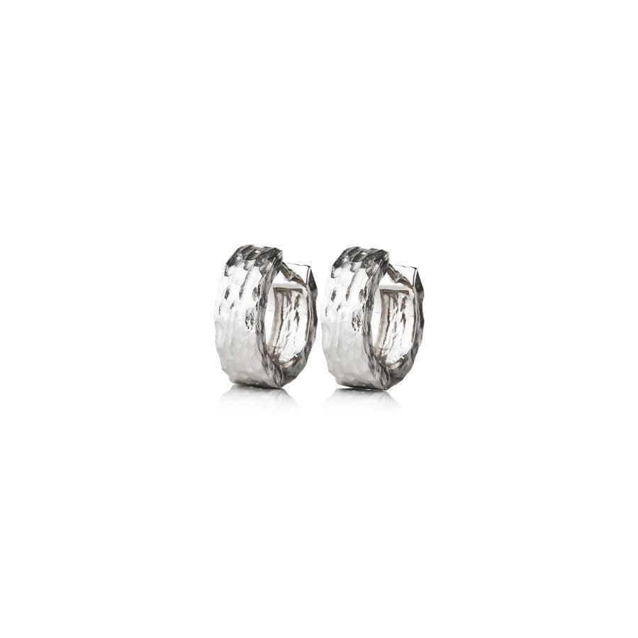 Jeberg Jewelery Piece of the Moon Huggie, silver earrings with hammered surface, Model 5657-5657-1
