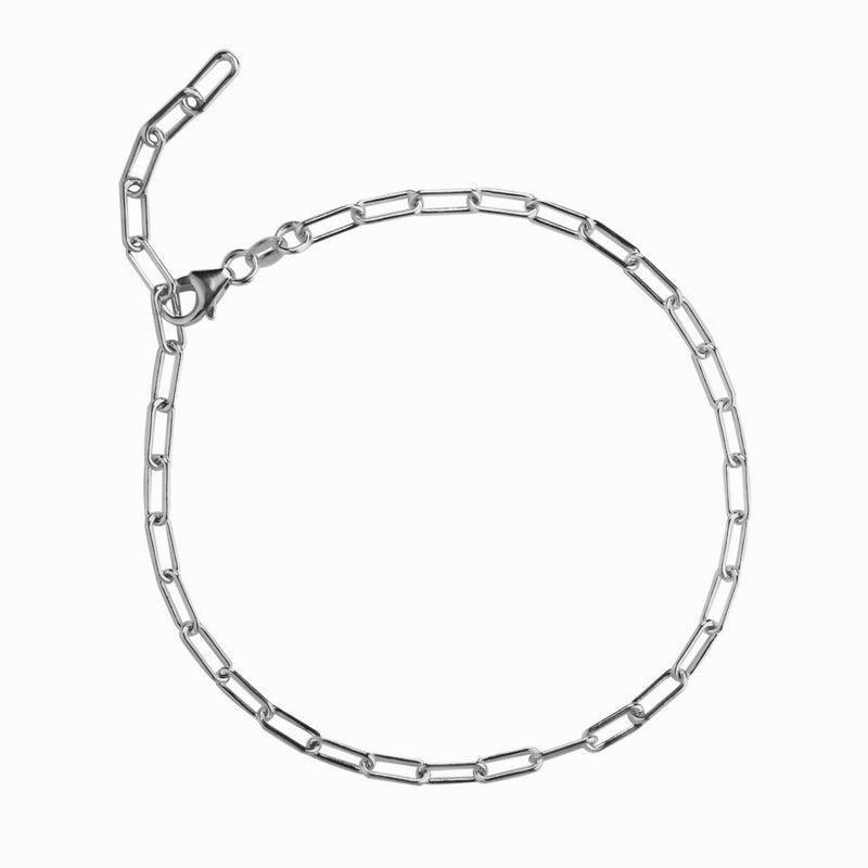 jeberg jewelery sophia silver anklet with elongated open links, minimalist design on white background. Model 4550-S-1