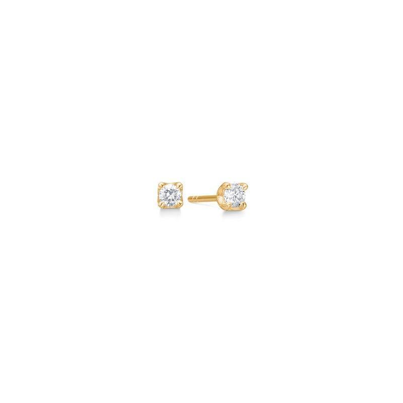 Mads Z 14 kt Crown Diamond Earrings 0.18 ct shows a set of small gold earrings with a clear round diamond, Model 1511618-1.