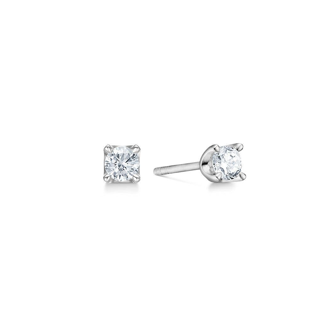 Mads Z 14 kt Crown studs 0.40ct shows a pair of simple white gold studs with clear diamonds. Model 1611640-1611640-1
