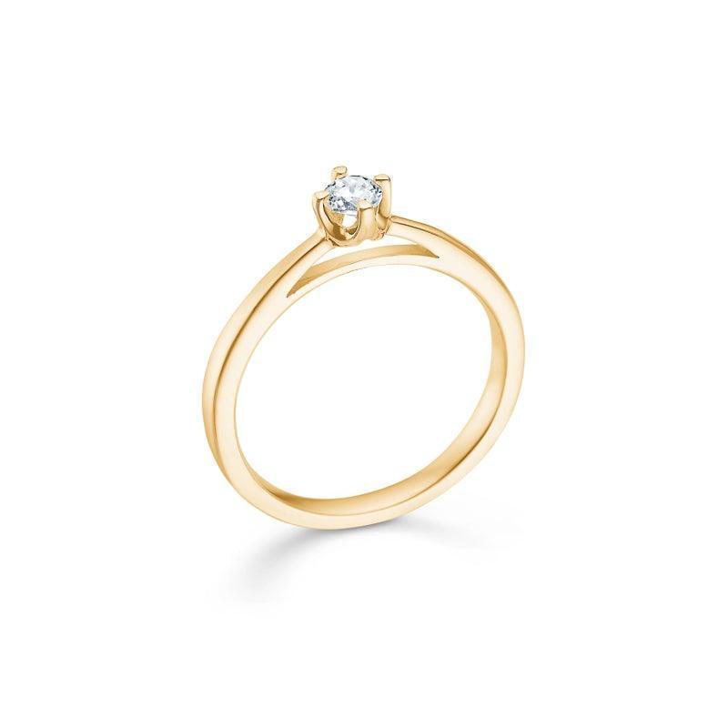 Mads Z 14 kt crown ring diamond 0.16 ct viewed from the side in bright yellow gold, simple solitaire model. Model 1541616-001