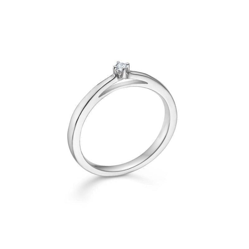 Mads Z 14 kt Crown Ring white gold 0.04 ct with small diamond in simple, elegant style. Model 1641604-001.