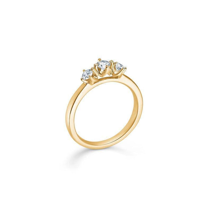 Mads Z 14 kt Crown Trinity diamond ring 0.34 ct shows an elegant gold ring with three diamonds. Model 1541734-001.