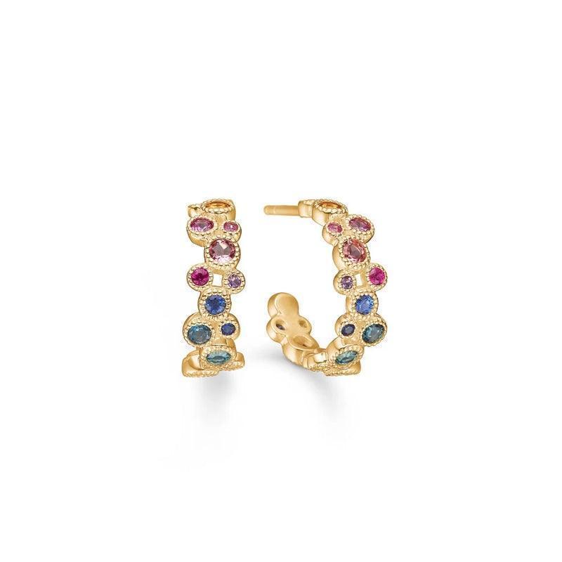 Mads Z 14 kt. Luxury Rainbow hoops with precious stones, elegant gold hoops with colored stones, Model 1514065-1