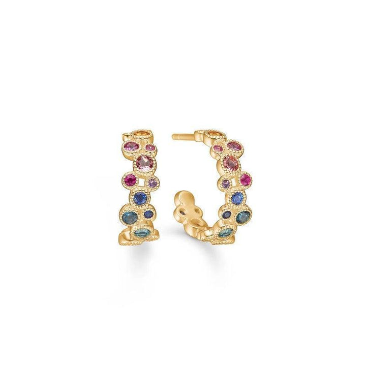 Mads Z 14 kt. Luxury Rainbow hoops with precious stones, elegant gold hoops with colored stones, Model 1514065-1
