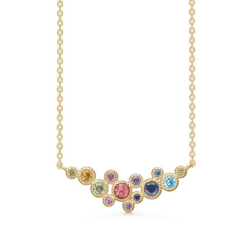 Mads Z 14 kt Luxury Rainbow necklace with colored gemstones in elegant gold, Model 1524062.