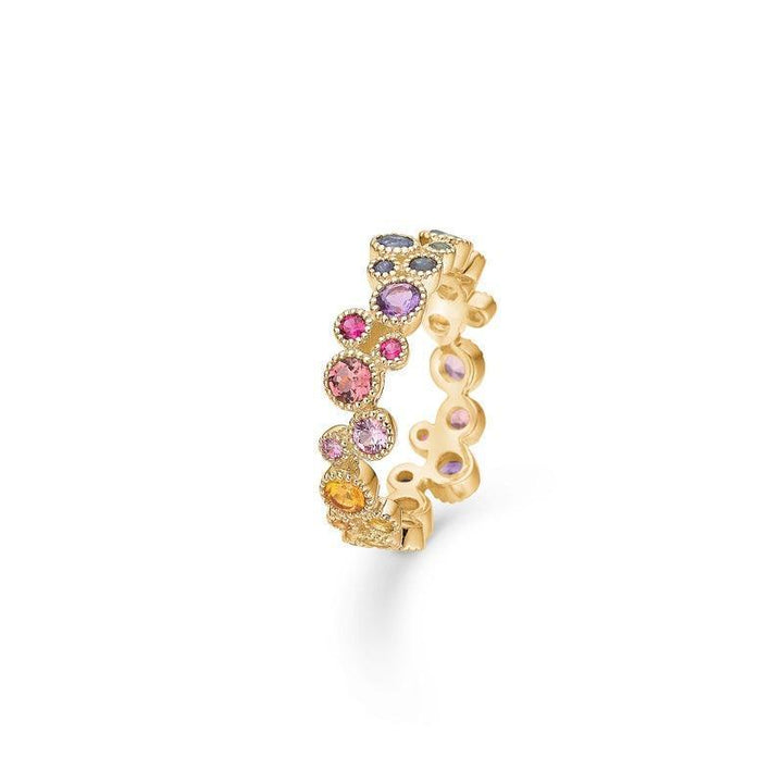 Mads Z 14 kt Luxury Rainbow Ring with Real Stones shows an elegant gold ring with colorful stones. Model 1544062-001