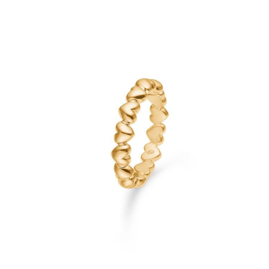 Mads Z 14 kt Poetry Heart Ring in bright gold with small hearts, elegant detail. Model 1540028-1540028-001