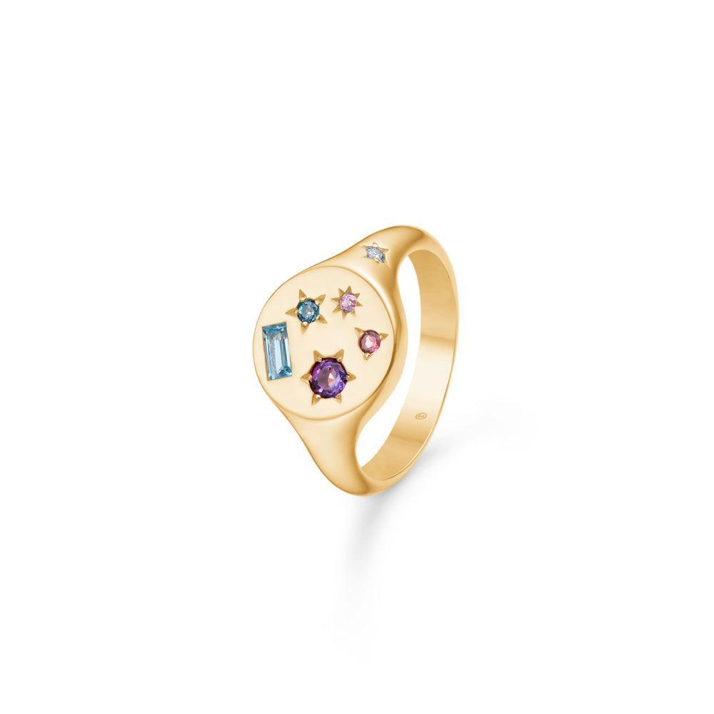 Mads Z 14kt Symphony Ring shown in polished gold with colorful stones and unique star design. Model 1546140-001.