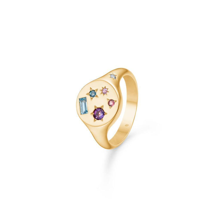 Mads Z 14kt Symphony Ring shown in polished gold with colorful stones and unique star design. Model 1546140-001.