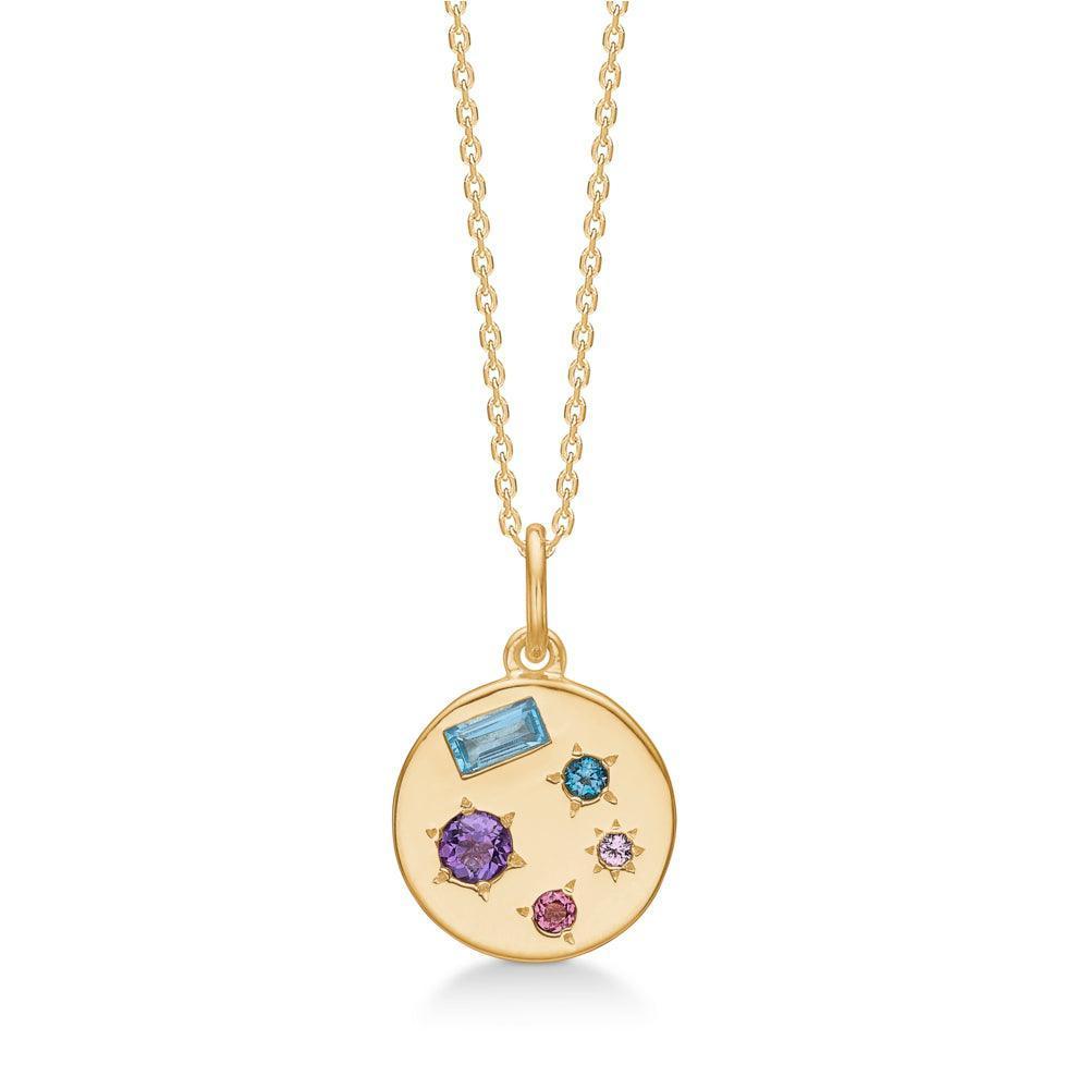 Mads Z 14 kt Symphony Pendant with round, golden plate and colored stones. Model 1536140-1536140-1