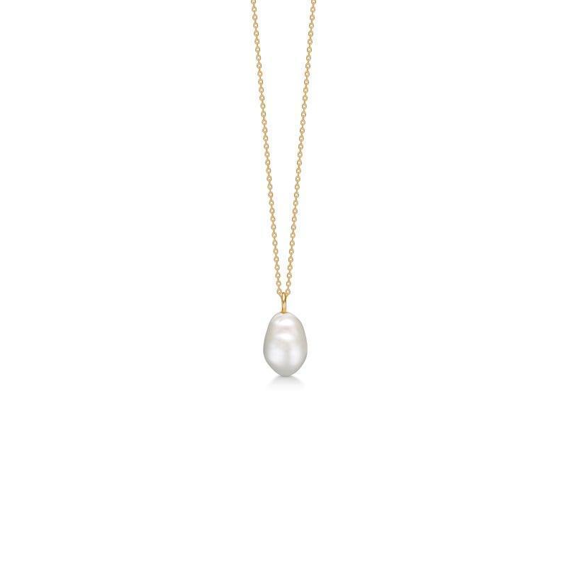 Mads Z 14 kt teardrop pendant with white baroque pearl in elegant gold chain. Model 1533800-1