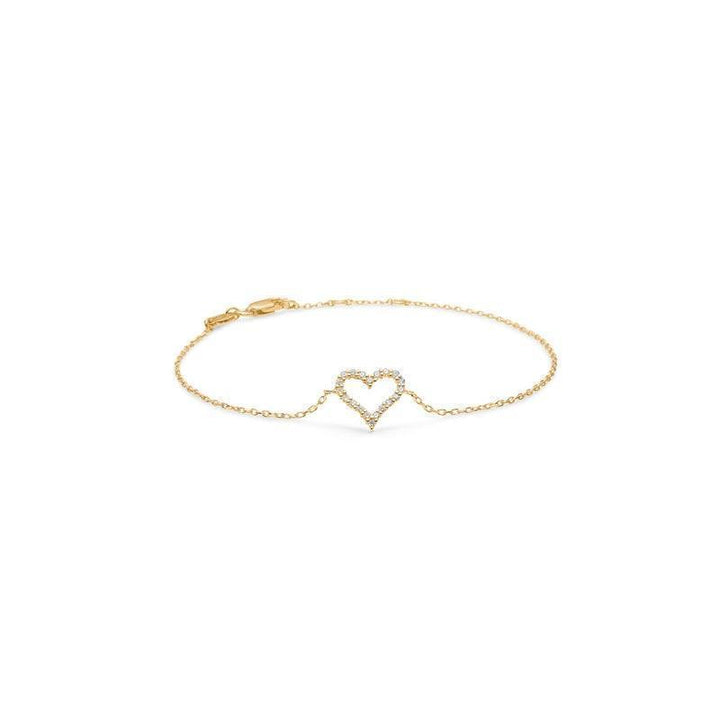 Mads Z 14 kt Tender Heart bracelet with an open heart in gold and small diamonds on a white background. Model 1551312