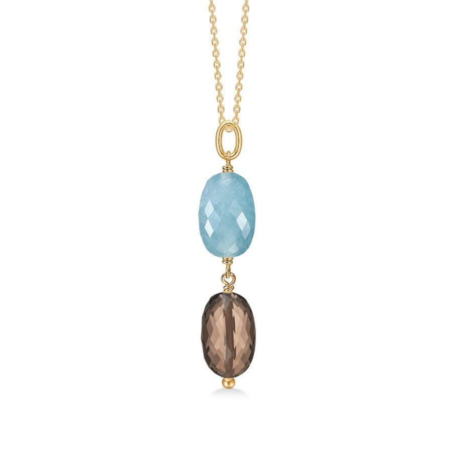 Mads Z 14kt Cocktail Pendant with blue and brown faceted stone in gold suspension, Model 1536101-1.