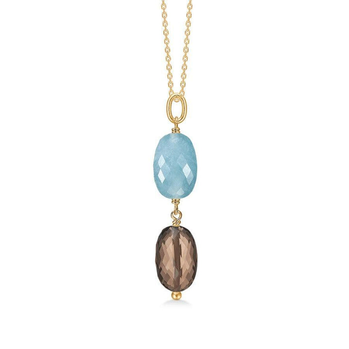 Mads Z 14kt Cocktail Pendant with blue and brown faceted stone in gold suspension, Model 1536101-1.
