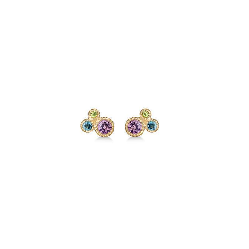 Mads Z 14kt Luxury Rainbow earrings with purple, blue and green stones in gold, Model 1514066-1