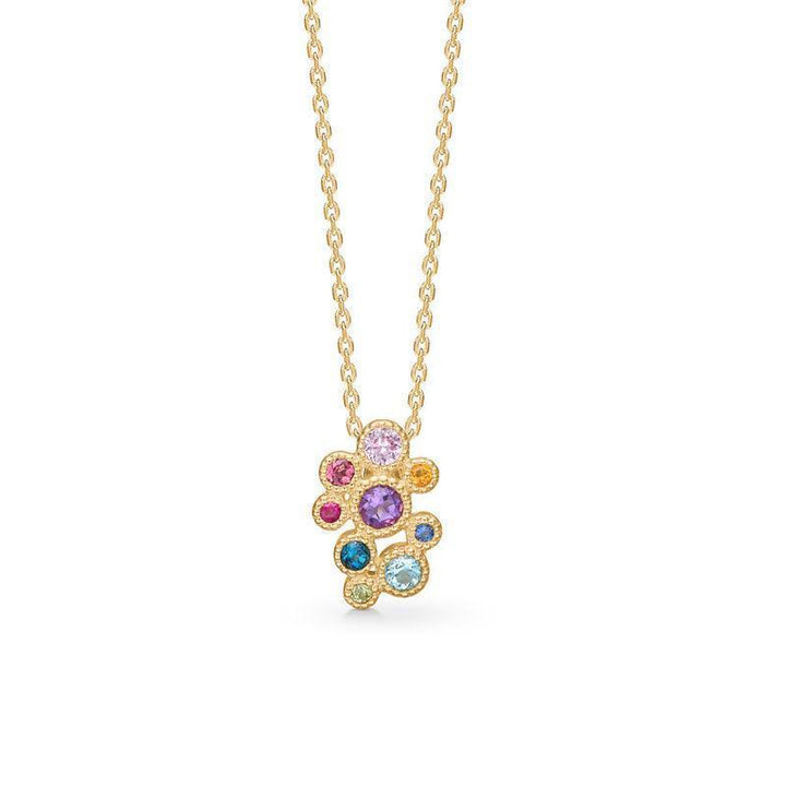Mads Z 14kt Luxury Rainbow pendant with several colored stones on chain, elegant and golden. Model 1534062-1