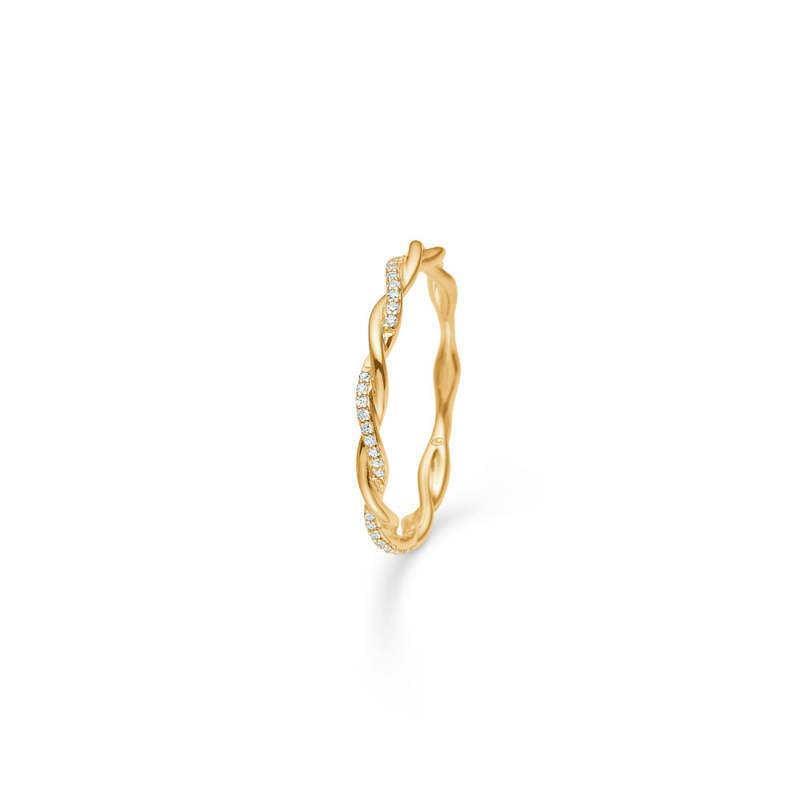 Mads Z 14kt Poetry Twist Ring 0.05ct with twisted gold and small diamonds on a white background. Model 1541025-001