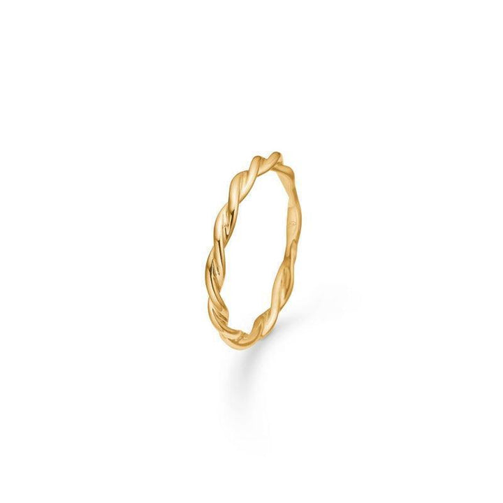 Mads Z 14kt Poetry Twist Ring shows a simple, braided gold ring in a glossy finish on a white background. Model 1540025-001