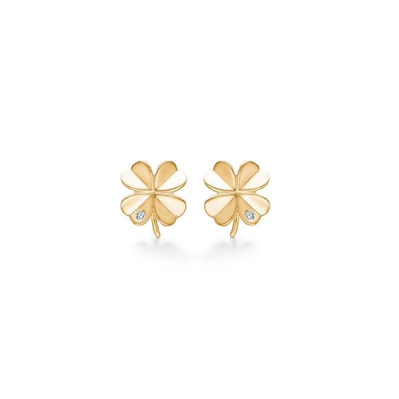 Mads Z 8 kt Cover studs with zirconia, clover-shaped gold studs with clear zirconia, Model 3317102-1