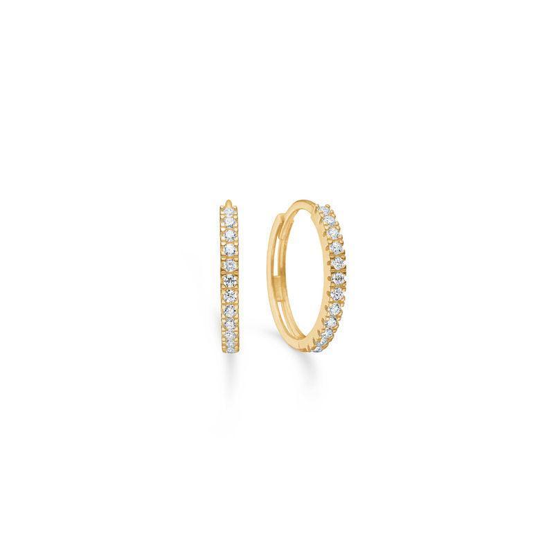 Mads Z 8 kt Sparkle Creole shows a set of small gold colored creoles with sparkling clear stones. Model 3317166-3317166-1