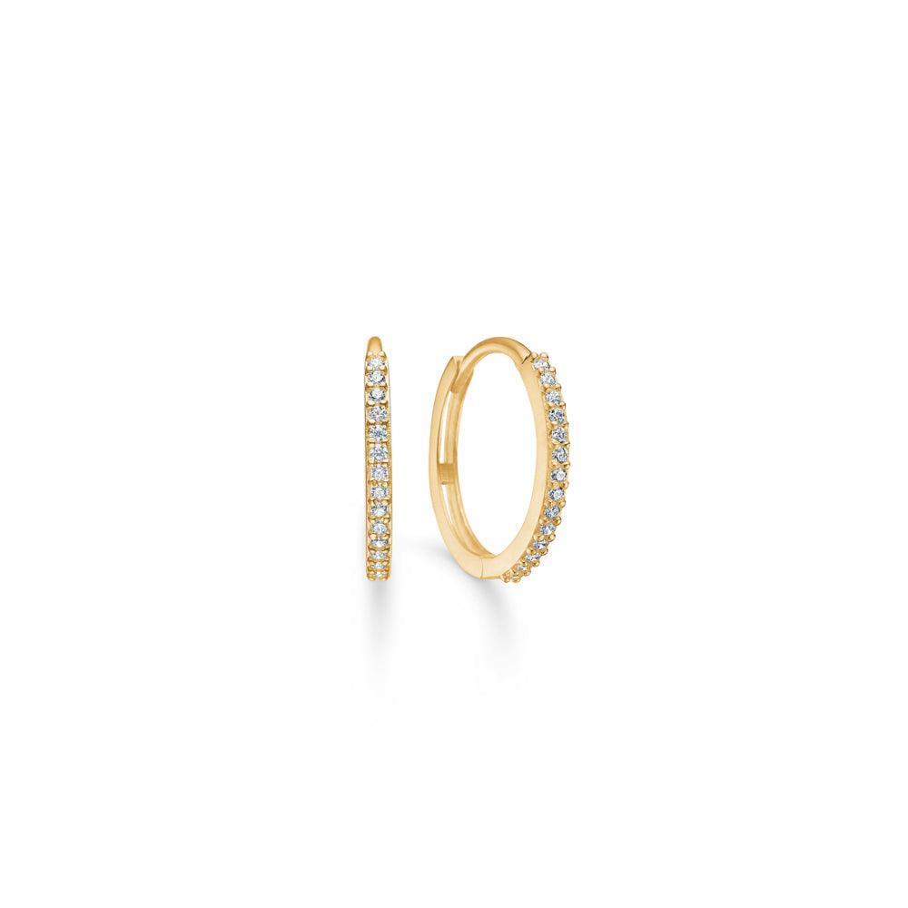 Mads Z 8 kt. Sparkle Creol, elegant earrings in gold-colored metal with clear stones, Model 3317167-1.