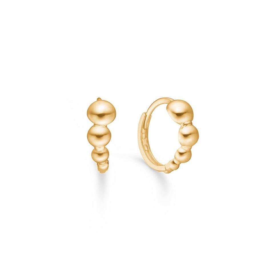 Mads Z 8kt Alba Creole, golden earrings in creole shape with bubble design on white background. Model 3310124
